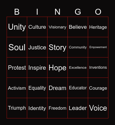 BLACK HISTORY MONTH Bingo Card