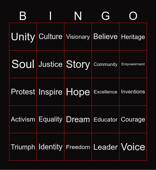 BLACK HISTORY MONTH Bingo Card