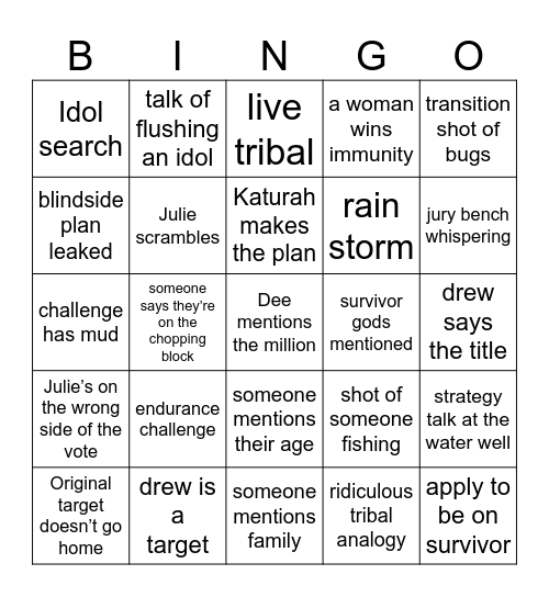 S45E12 Bingo Card
