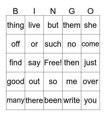 Spelling Bingo Card