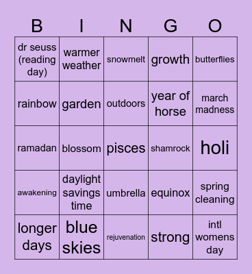 Spring is Coming Bingo Card