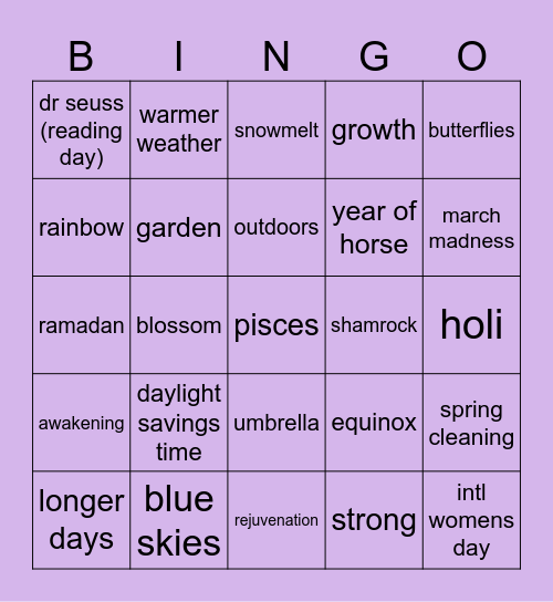 Spring is Coming Bingo Card