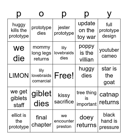 poppy playtime 5 bingo Card