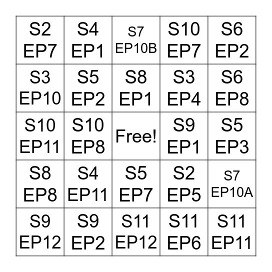 Lip Sync Song Bingo Card