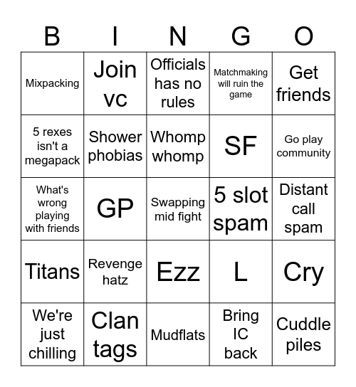 Megapacker Bingo Card