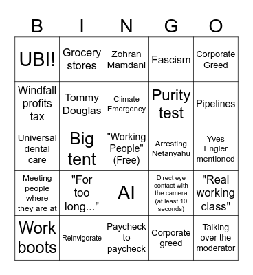 NDP Debate Bingo Card