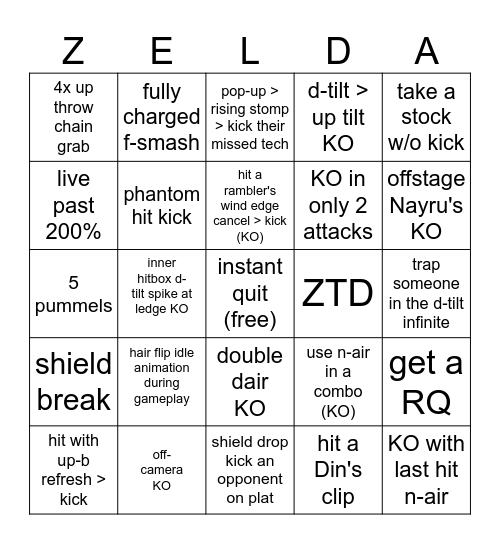 Zelda Bingo Card