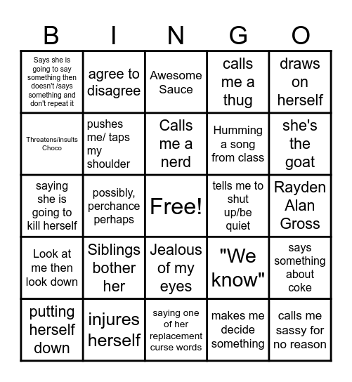 Nevaeh Laveigh West Bingo Card