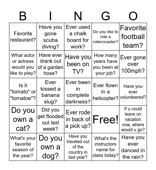 Want To Know More About You, Bingo! Bingo Card