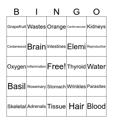 Essential Oils Bingo Card