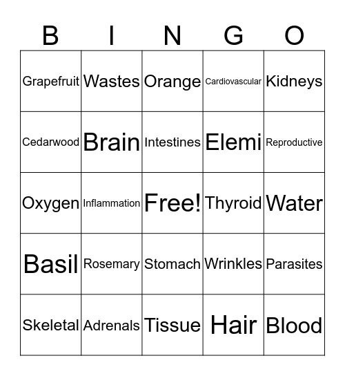 Essential Oils Bingo Card