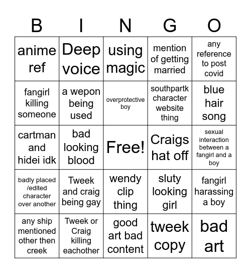 southpark fangirl bingo Card