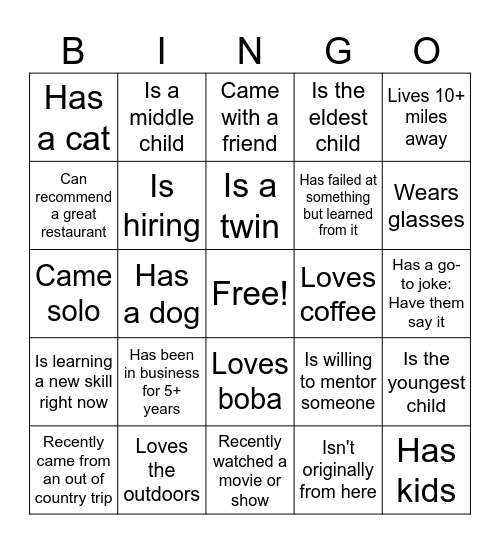 E2 Biz Connect Networking Bingo Card