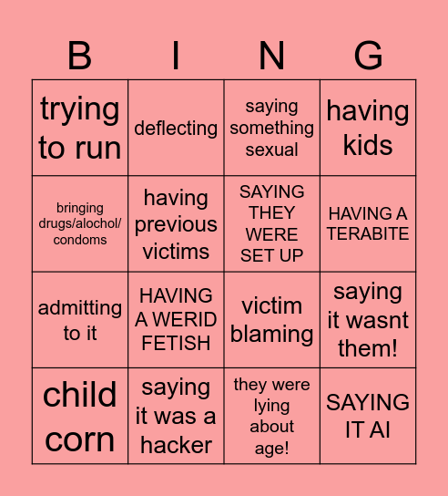 child groomer bingo Card