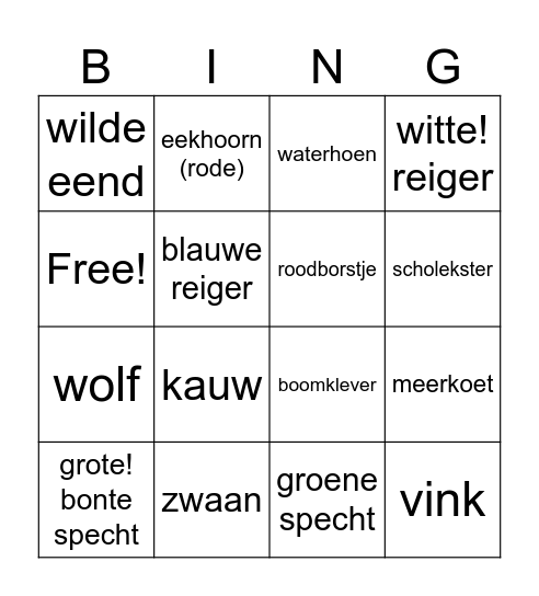 Bird Bingo Card