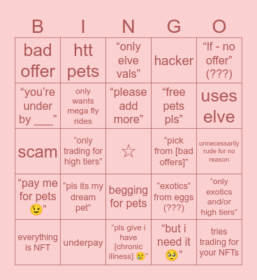 Insufferable Adopt Me Players Bingo Card