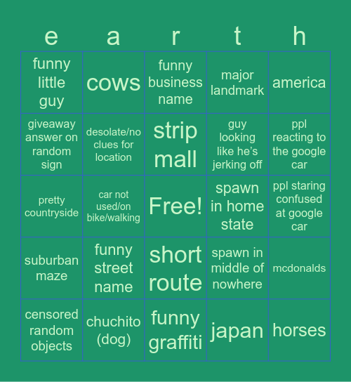 geoguessr bingo Card