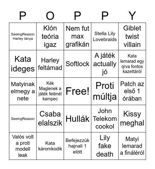 Poppy Chapter 5 bingo Card