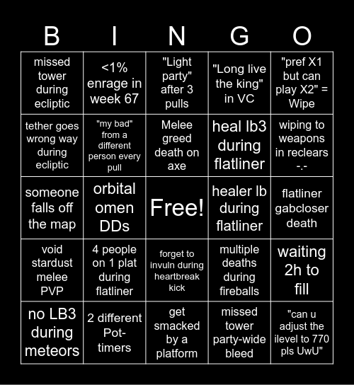 M11S PF Funtimes Bingo Card