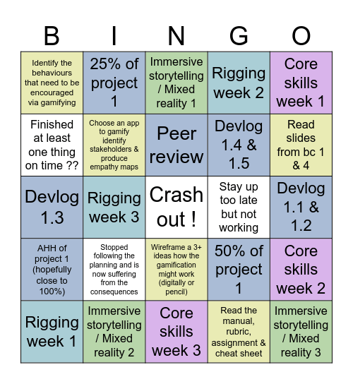 Semester 2 depression Bingo Card