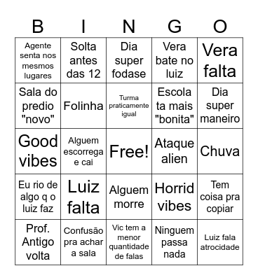 Primeiro dia de aula Bingo Card