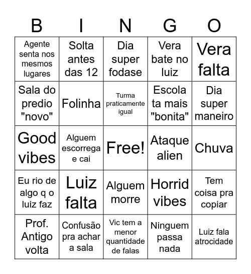 Primeiro dia de aula Bingo Card