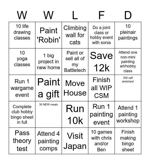 Matt's 2026 Goal Bingo Card