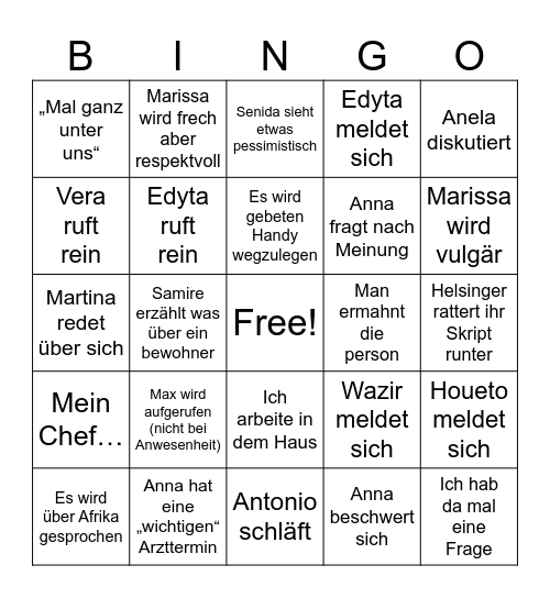 Das Ultimative Klassenbingo Card
