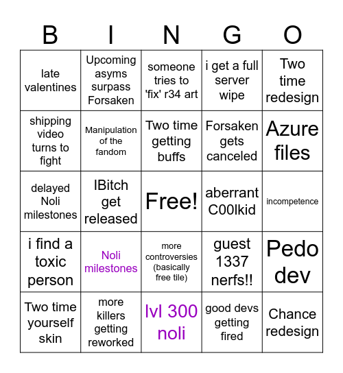 2026 Forsaken Bingo Card