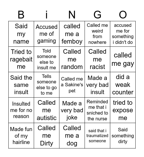 What a annoying person said to me today Bingo Card