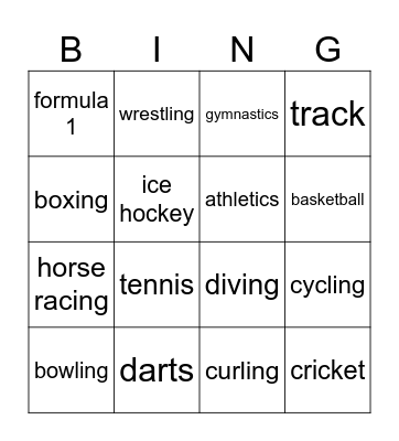 Sports Bingo Card