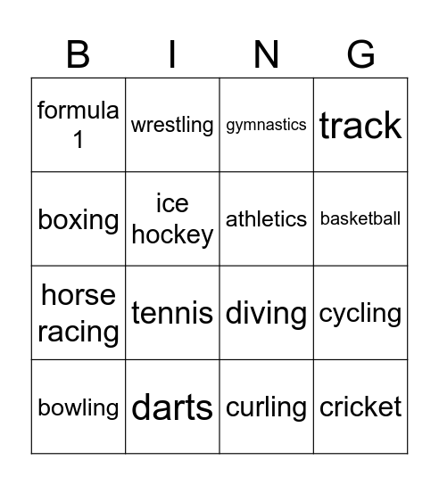 Sports Bingo Card