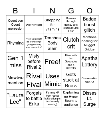 Jrose11 Gen 1 Solo Challenge Bingo Card