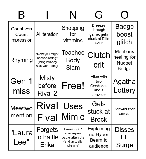 Jrose11 Gen 1 Solo Challenge Bingo Card