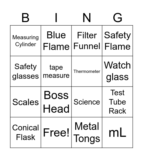 Science equipment Bingo Card
