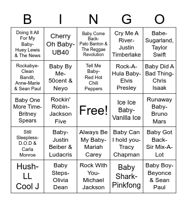 Musical Bingo- Baby Shower Edition Bingo Card
