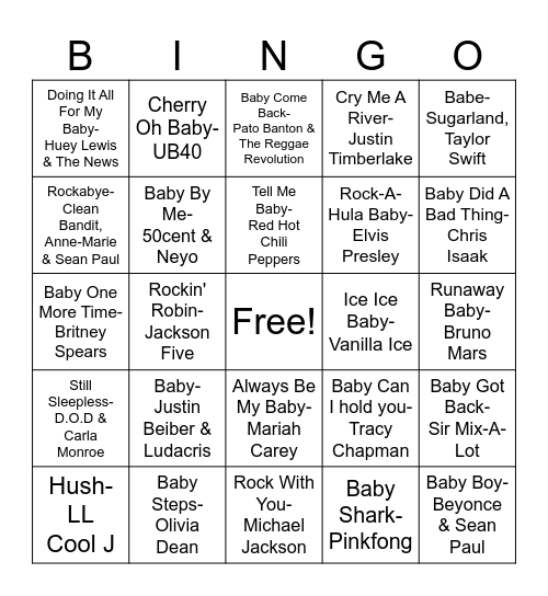 Musical Bingo- Baby Shower Edition Bingo Card