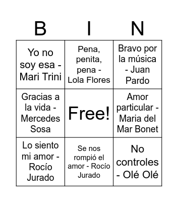 BINGO MUSICAL 6M Bingo Card