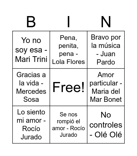 BINGO MUSICAL 6M Bingo Card