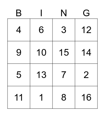 Bingo Musical Bingo Card