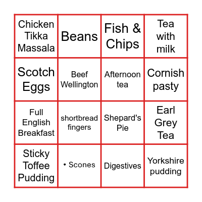 London food & drinks bingo Card