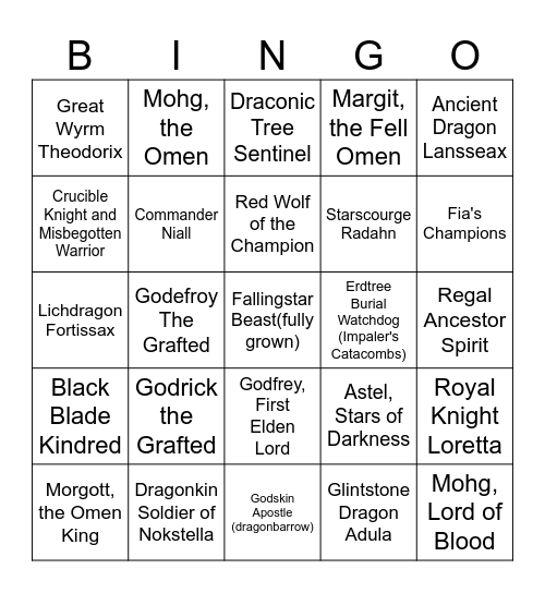 Elden ring bingo made my Managagrau tuff Bingo Card