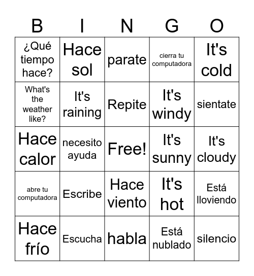 El Tiempo Bingo Card