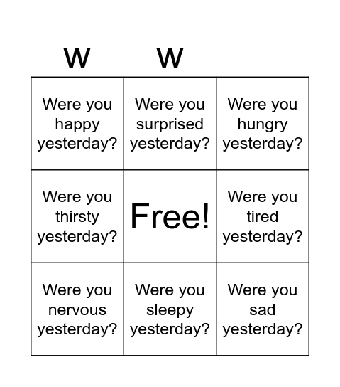 Past SImple to be Bingo Card