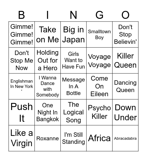 80's Bingo Card