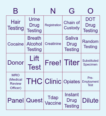 Health Services Bingo Card