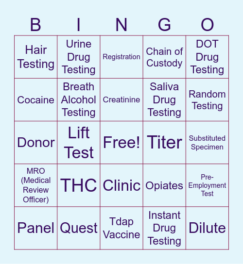Health Services Bingo Card