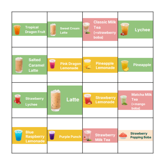 Raider Roast New Menu Items Bingo Card