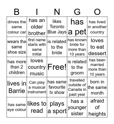 Bridal Shower Bingo  Bingo Card