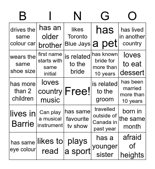 Bridal Shower Bingo  Bingo Card